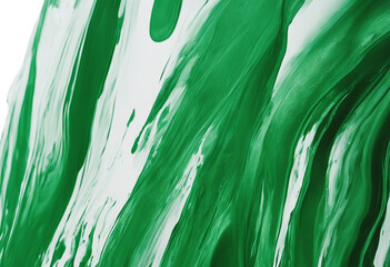 Green grunge brush strokes oil paint isolated on white background