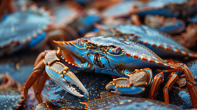 Pile of crab caught by fisherman background concept