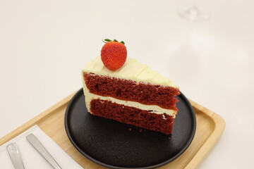 Close-up view of chocolate cakes placed on a white table in a cafe. Food concepts. Desserts