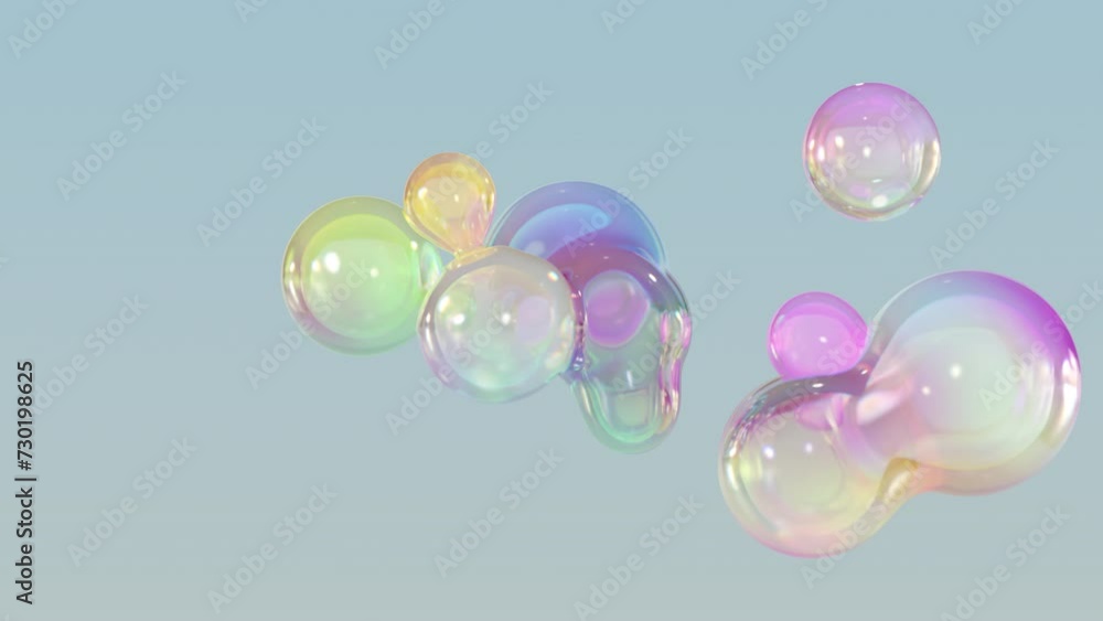 Poster metaball animation of morphing liquid blobs. background of 3d abstract colorful metaballs. in ultra 