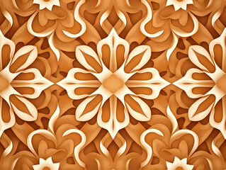 Traditional indian national ornament background, Seamless Geometric Floral Design, 3D Illustration, Symmetrical Pattern in Autumn Shades, AI Generation