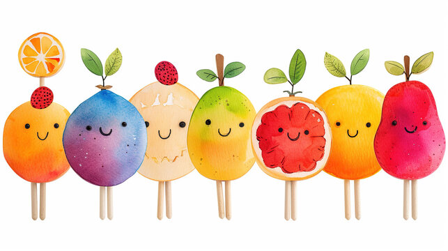 concept of Belonging Inclusion Diversity Equity DEIB, group of multicolor painted cute fruits , kids learning, cards
