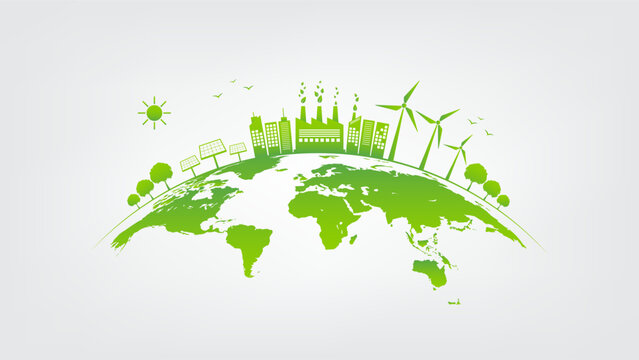 Green city on earth, World environment day, Earth day and sustainable development concept, vector illustration