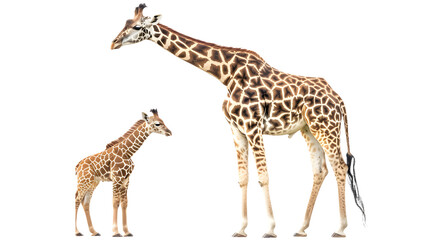 Two Giraffes Standing Next to Each Other on a White Background