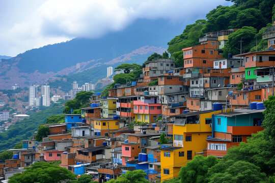 village in the steep mountains abstract future large favelas or slums and mountains environment background.