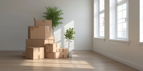 new apartment empty room with boxes Generative AI