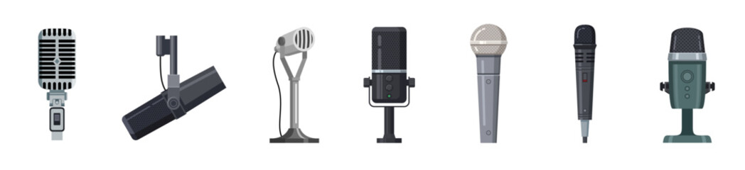Microphone vector illustration. Vector cartoon set icon music mic. Set icon microphone . © 4zevar