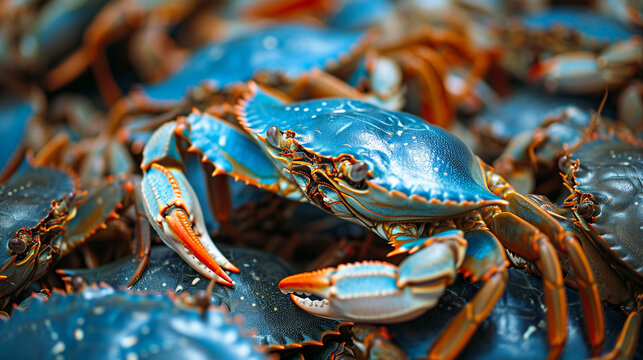Pile of crab caught by fisherman background concept
