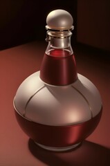 Close up view of red and beige perfume bottle on red background, empty label for branding mockup, lifestyle, for design, advertising, banner, poster, flyer