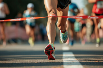 sports race, person reaching the finish line - obrazy, fototapety, plakaty