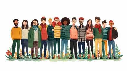 Fototapeta premium concept of Belonging Inclusion Diversity Equity DEIB, group of multicolor people hugging from different culture and customs, showing love bond 