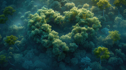 Naklejka na ściany i meble concept image, Showing dense forest trees in the shape of a human heart. In the lush and pristine forest.