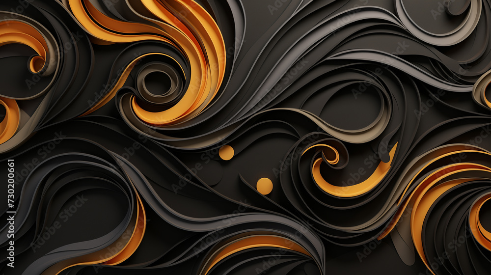 Aufkleber dynamic abstract pattern in black and gold, echoing unreal engine 5, with striking contrasts of dark