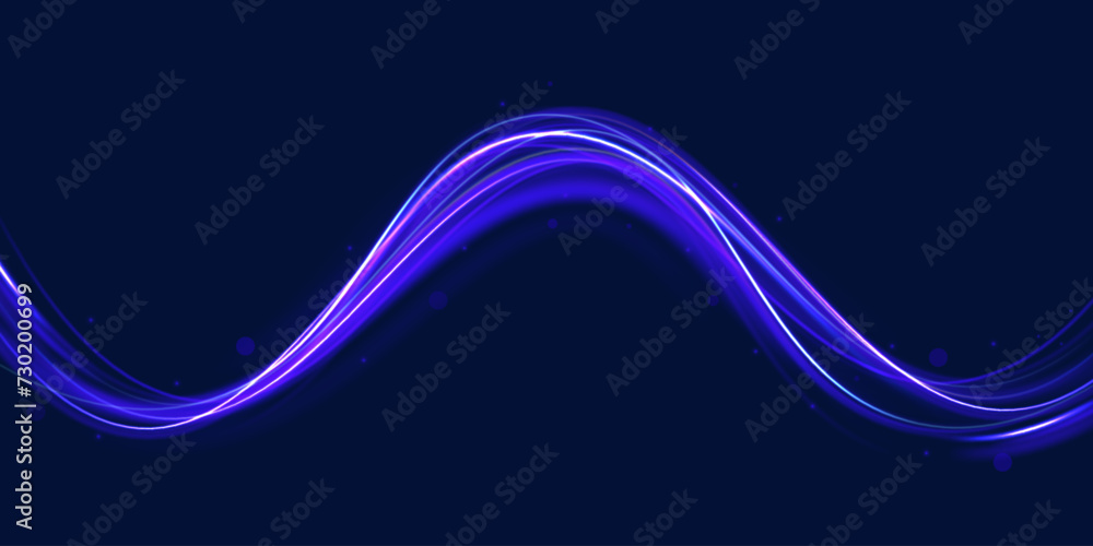 Poster Abstract energy in the form of stripe, arc, curl and zigzag in neon colors with light effect. и Acceleration speed motion on night road. Bright sparkling background.