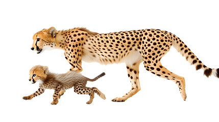 A Cheetah and a Baby Cheetah Running Together