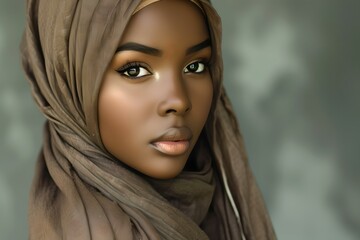 Portrait of a young woman with a headscarf in subtle tones. evocative, detailed, artistic image. perfect for diverse representation. AI