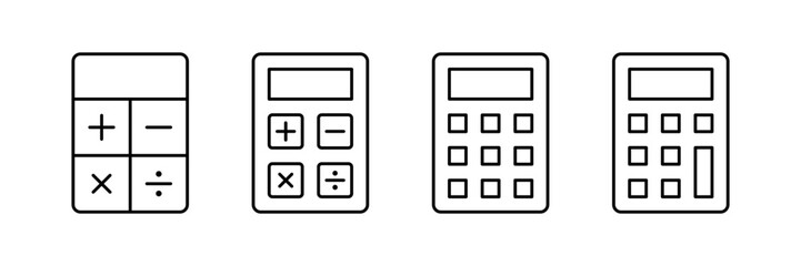 Calculator icon. Calculating machine outline icons. Calculator vector icons, signs