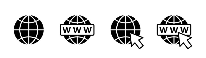 Website, globe icon set. Browser, www,  globe silhouette icons, signs. Web website vector icons. WWW icons