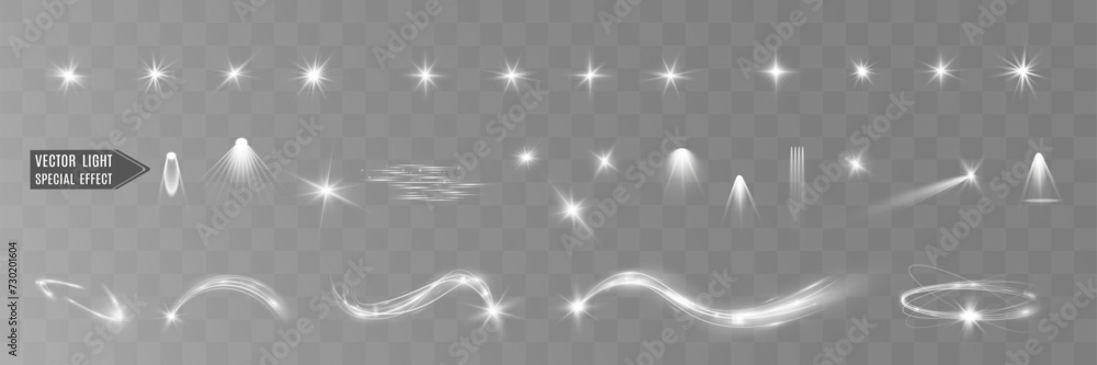 Wall mural light white wave and spotlight shine effect,glow line sparkle shine. silver white wavy effects.