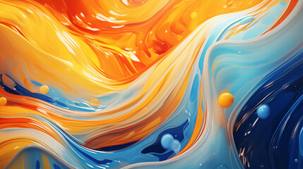 Vivid abstract with vibrant hues, fluid lines, and hyper-realistic water.
