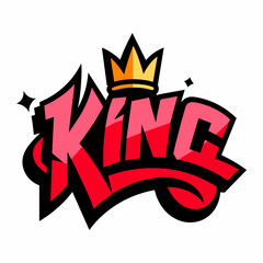 The word KING in street art graffiti lettering vector image style on a white background.