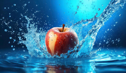 red apple in watersplash