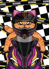 Cute Cat animal  riding motorcycle 