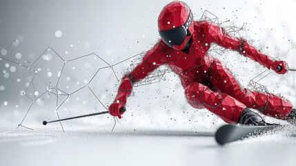 Skier in Red Suit Skiing