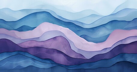 Abstract background with blue and purple watercolor mountain, sea, ocean wave