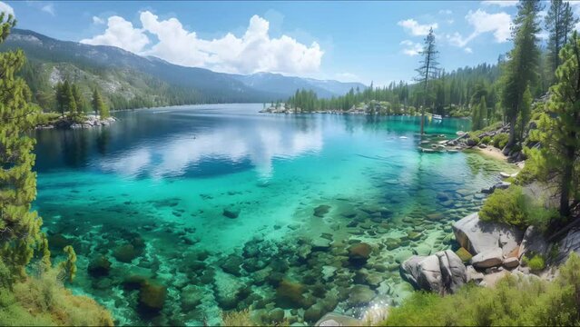 Idyllic Lake Tahoe - 4K Seamless Looping Video Background and Wallpaper in the Sierra Nevada Mountains