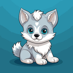 Flat vector illustration of a baby wolf cartoon style