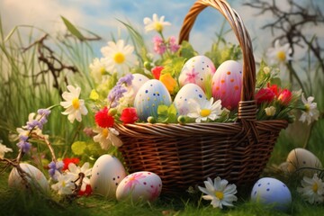 Easter Eggs in Spring Meadow