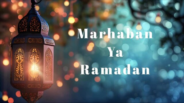 Marhaban ya Ramadan animated text video background 