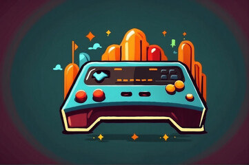 Naklejka premium classic gaming console arcade illustration logo simple