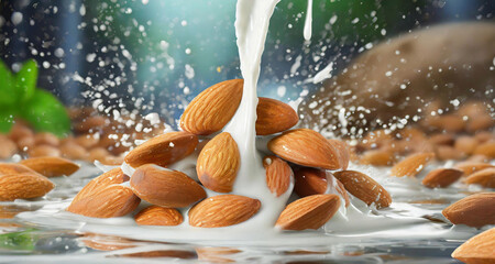 almonds falling into milk