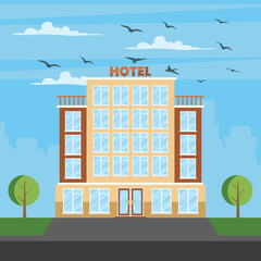 hospital vector with white clouds and clear sky