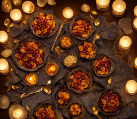 Muslim holy month Ramadan Kareem Candle at night Arabic city beautiful and Festive greeting card 