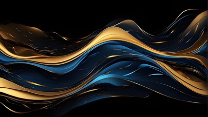 Abstract vector light lines that flow dynamically in golden and blue hues, isolated on a black background, for the ideas of artificial intelligence, digital technology, communication, 5G, science, 