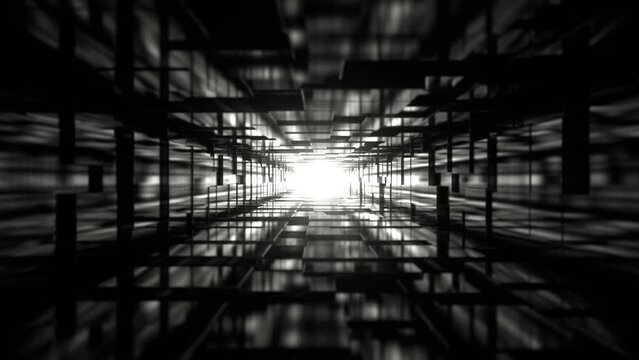 Black and White Abstract Mirrored Cubes Tunnel Background VJ Loop