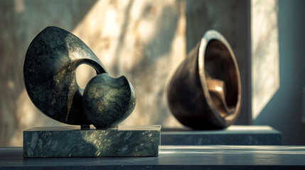 Old sculptures displayed in museum art exhibition - obrazy, fototapety, plakaty