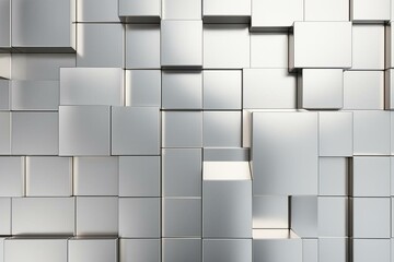 Luxurious, polished wall with silver tile wallpaper and 3D blocks. Generative AI