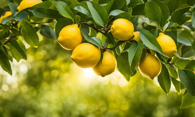Lemon tree branches laden with bright yellow lemons