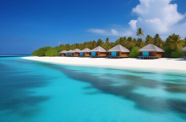 Overwater bungalow in the middle of the ocean, Sea villa on the islands for relaxation.