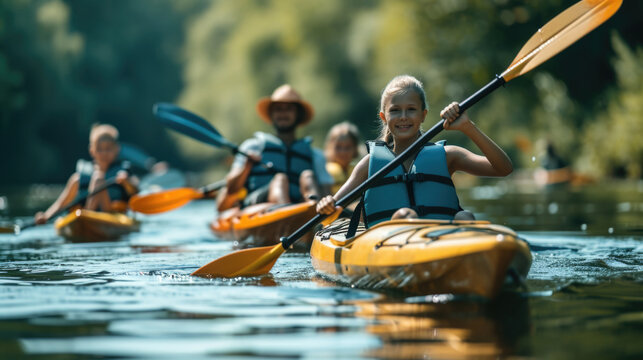 Group of People Riding Kayaks Down a River