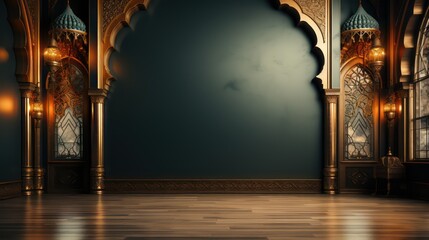 Islamic background mock up luxury vintage black color wall with gold elements