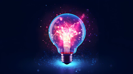 A bright idea illuminates the concept of innovation and creativity, symbolized by the glowing light bulb. This futuristic and modern design represents the energy of imagination and the potential for 