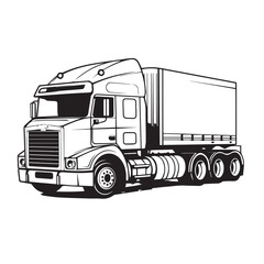 Tractor trailer in cartoon, doodle style . Image for t shirt. Isolated 2d vector illustration in logo, icon, sketch style, Eps 10, black and white. AI Generative