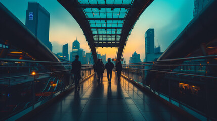 Bridge in urban city at dusk - obrazy, fototapety, plakaty