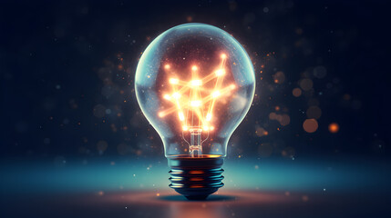 A bright idea illuminates the concept of innovation and creativity, symbolized by the glowing light bulb. This futuristic and modern design represents the energy of imagination and the potential for 