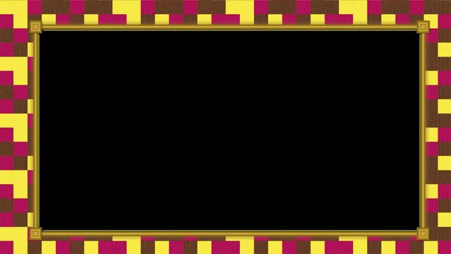 赤・茶・黄色のブロック模様の背景ベースと画面枠（３種セット）